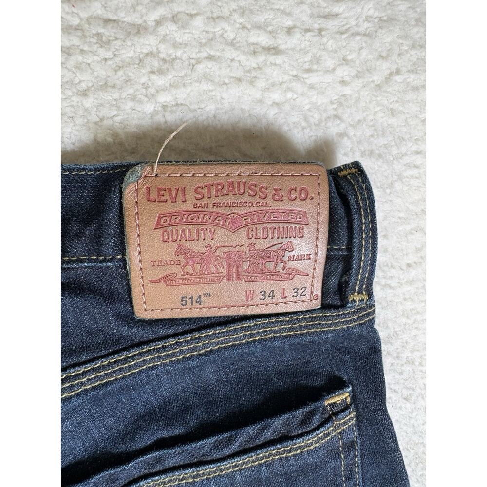 Levis 514 Jeans Mens 34x32 Blue Slim Straight Side Zip Pocket Moto Riding Dark - Picture 16 of 16